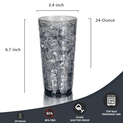 Yalin 24-Ounce Plastic Tumbler Acrylic Drinking Glasses, Reusable Plastic Cups, Stackable, BPA-Free, Shatter Proof, Dishwasher Safe, Set of 8 (Gray) - Image 4