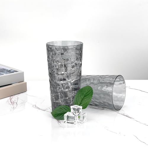 Yalin 24-Ounce Plastic Tumbler Acrylic Drinking Glasses, Reusable Plastic Cups, Stackable, BPA-Free, Shatter Proof, Dishwasher Safe, Set of 8 (Gray) - Image 2