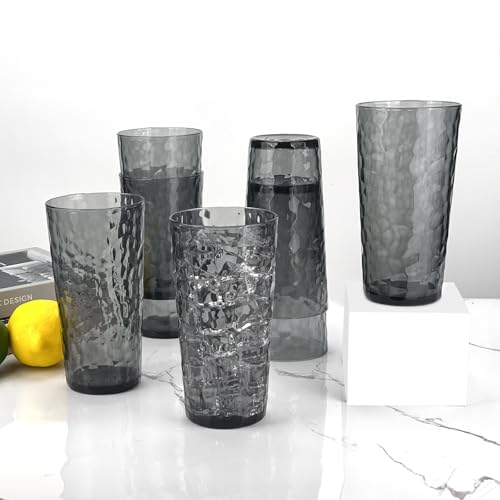 Yalin 24-Ounce Plastic Tumbler Acrylic Drinking Glasses, Reusable Plastic Cups, Stackable, BPA-Free, Shatter Proof, Dishwasher Safe, Set of 8 (Gray) - Image 5