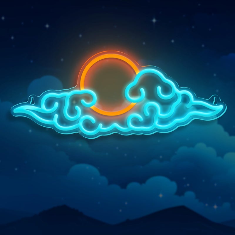 VIKLIU Anime Neon Sign - Dimmable LED Cloud Neon Signs for Teen Boys Room, Bedroom, Game Room, Man Cave, Party Decor - USB Powered - Ice Blue and Yellow - 15.5x6.25 inch - Image 1