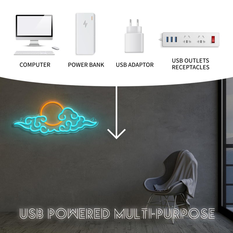 VIKLIU Anime Neon Sign - Dimmable LED Cloud Neon Signs for Teen Boys Room, Bedroom, Game Room, Man Cave, Party Decor - USB Powered - Ice Blue and Yellow - 15.5x6.25 inch - Image 5