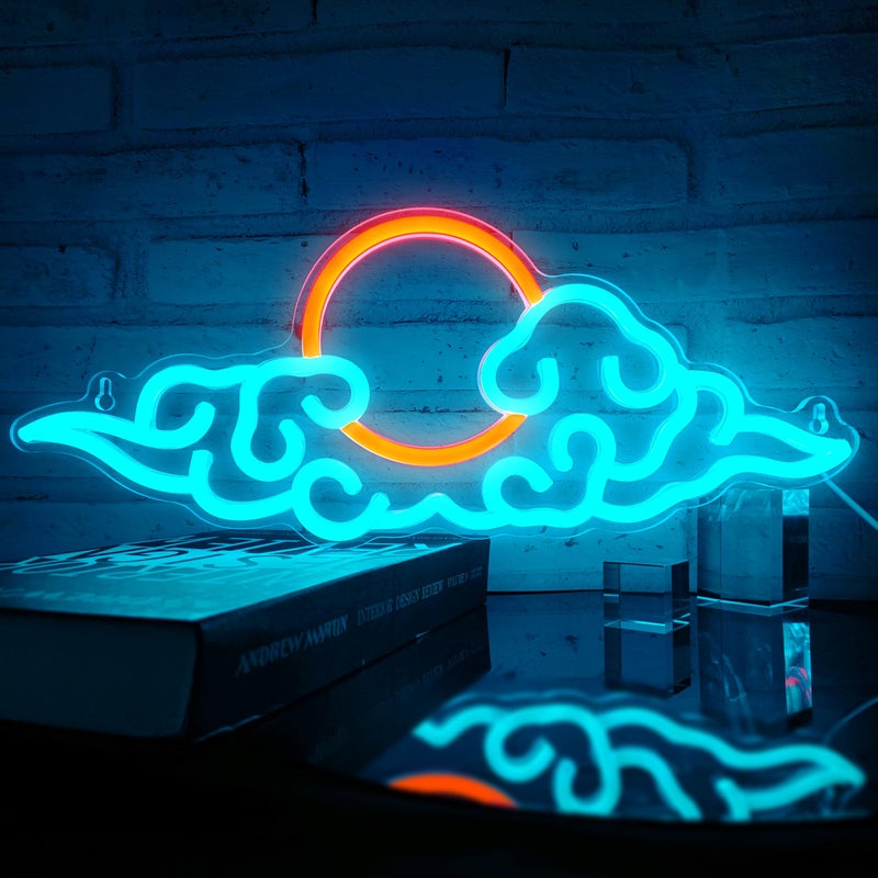 VIKLIU Anime Neon Sign - Dimmable LED Cloud Neon Signs for Teen Boys Room, Bedroom, Game Room, Man Cave, Party Decor - USB Powered - Ice Blue and Yellow - 15.5x6.25 inch - Image 2