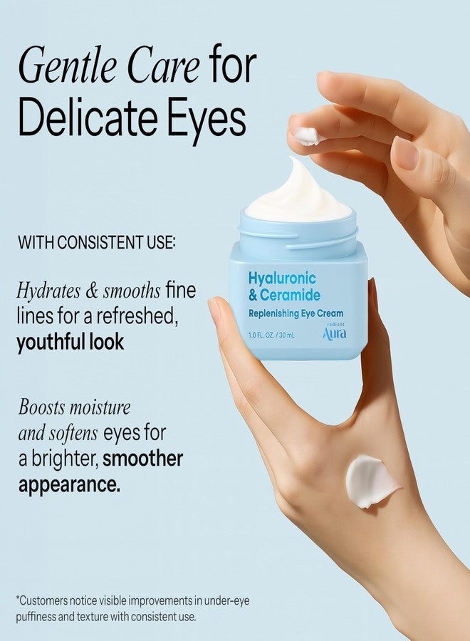 Radiant Aura Eye Cream - Anti-Aging Cream with Hyaluronic Acid & Ceramides - Hydrating Formula for Dark Circles, Puffiness & Fine Lines - Korean Skincare - 1 oz - Pack of 2 - Image 3