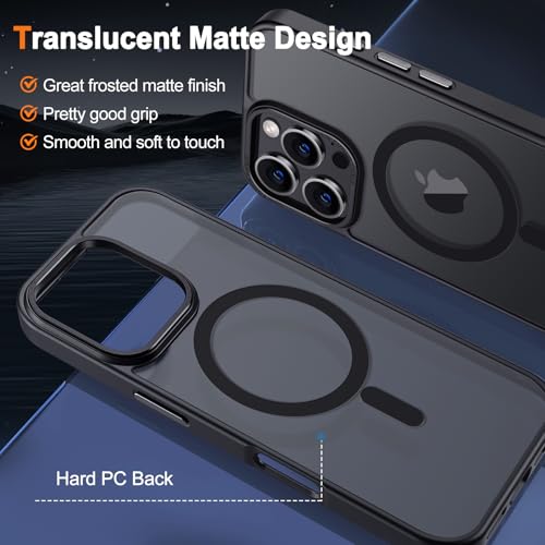 Hython Case for iPhone 16 Pro Case Magnetic Translucent Matte Phone Cases 6.3" [Compatible with MagSafe] Thin Slim Fit Shockproof Bumper Hard Protective Cover for Women Men Girls, Frosted Black - Image 2