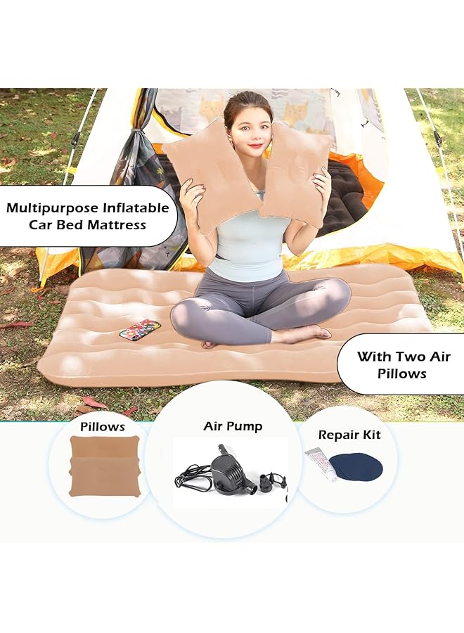 Fh Car Air Mattress Bed Inflatable with 2 Air Pillows for For Outdoor Camping Travel (Beige/ 2 * Storage Piers) - Image 4