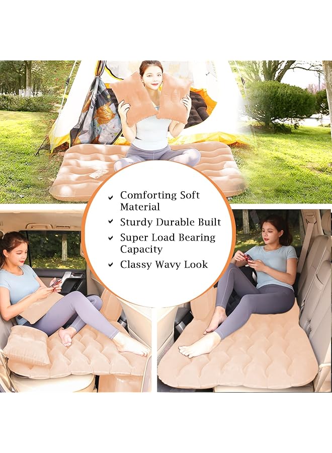 Fh Car Air Mattress Bed Inflatable with 2 Air Pillows for For Outdoor Camping Travel (Beige/ 2 * Storage Piers) - Image 5