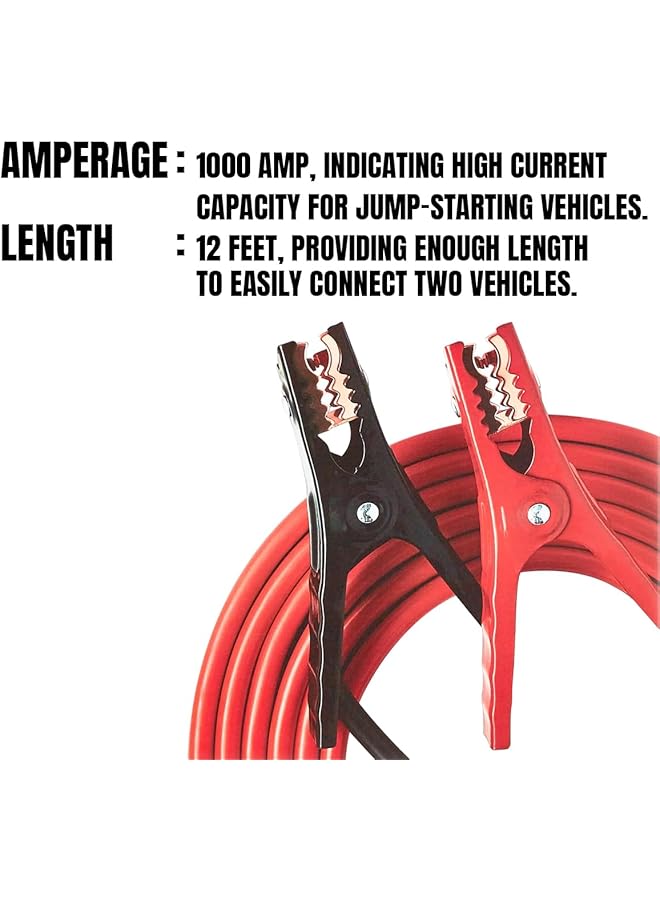 Generic 1000 Amp Car Battery Booster Cable – 12 Ft Heavy Duty Jump Start Cable For Cars, Trucks & Suvs – High Capacity Emergency Power Cable  - Image 5