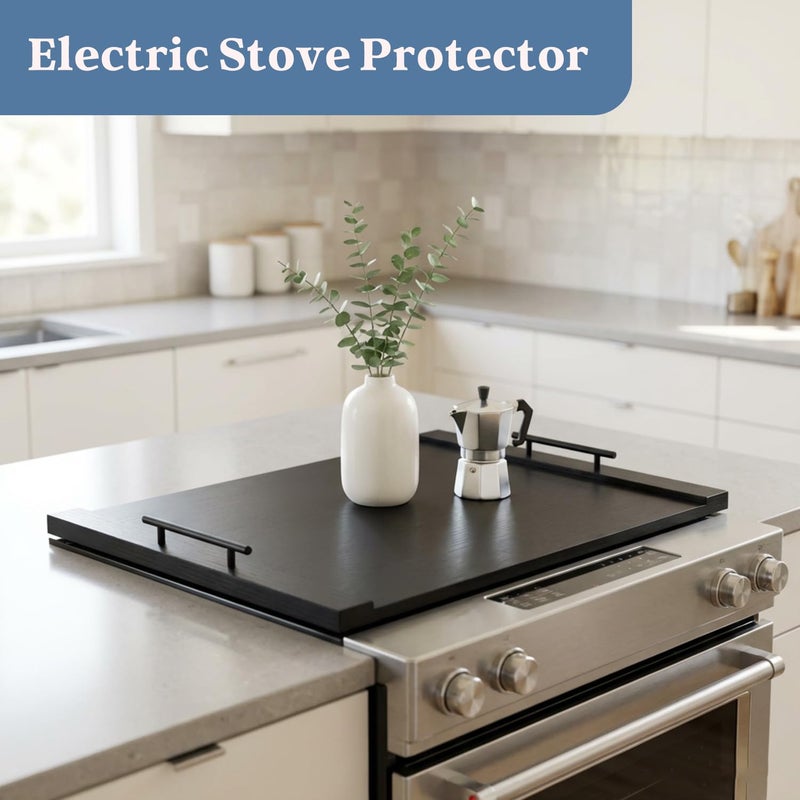 FayuuGem Gas Stove Top Cover for Burners | 30"x22" Black Multi-Layered Wood Noodle Board with Handles | Fits Electric Stoves - Image 5
