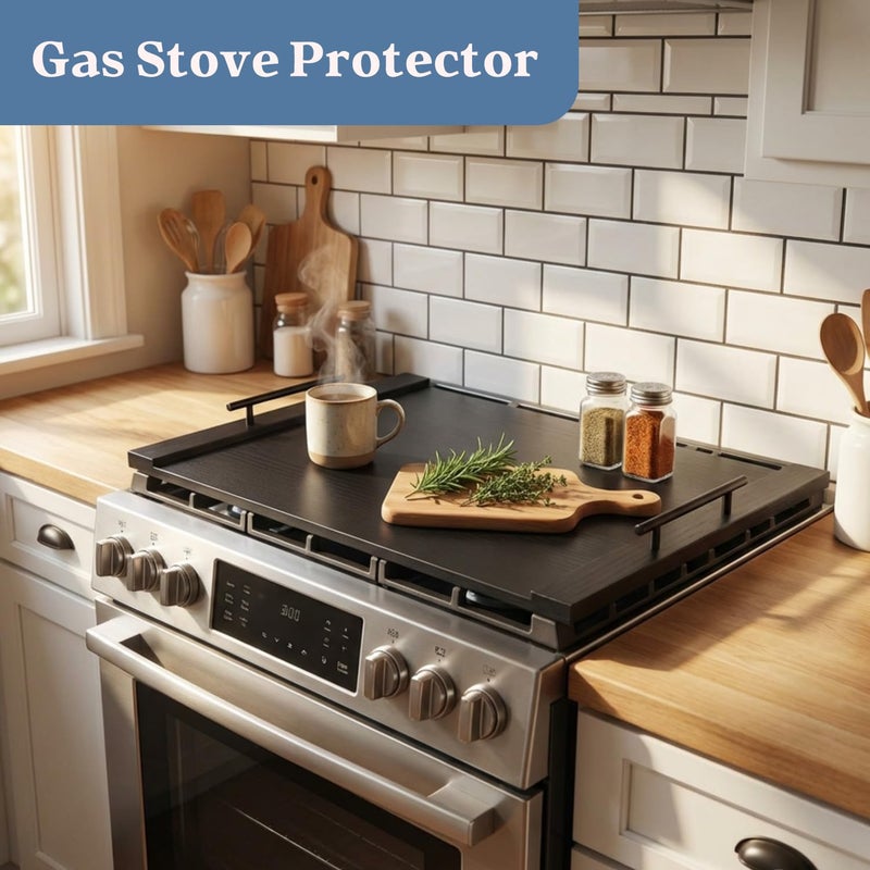 FayuuGem Gas Stove Top Cover for Burners | 30"x22" Black Multi-Layered Wood Noodle Board with Handles | Fits Electric Stoves - Image 4