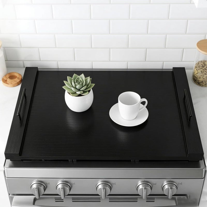 FayuuGem Gas Stove Top Cover for Burners | 30"x22" Black Multi-Layered Wood Noodle Board with Handles | Fits Electric Stoves - Image 1