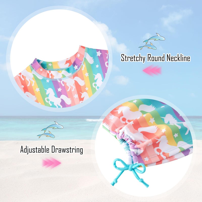 swimsobo Girls Rash Guard Size 6 7 Rainbow Unicorn Bathing Suit Long Sleeve Swimsuit Two Pieces Swimming Skirt Swimwear with Shorts - Image 4