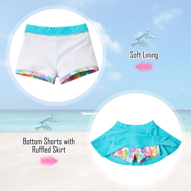 swimsobo Girls Rash Guard Size 6 7 Rainbow Unicorn Bathing Suit Long Sleeve Swimsuit Two Pieces Swimming Skirt Swimwear with Shorts - Image 5