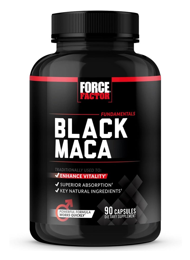 FORCE FACTOR Black Maca Root 1000mg, Vitality Supplement for Men with Black Pepper Extract for Absorption, Natural Maca Negra Extract, 90 Capsules