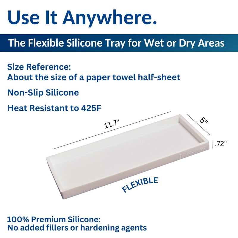 Spacewiser Countertop and Vanity Tray - 11.7" Silicone Bathroom Tray Countertop, Dish Soap Trays for Kitchen Counter, Bathroom Counter Organizer Accessories Caddy, Shower Trays Makeup Mat Oil, White - Image 3