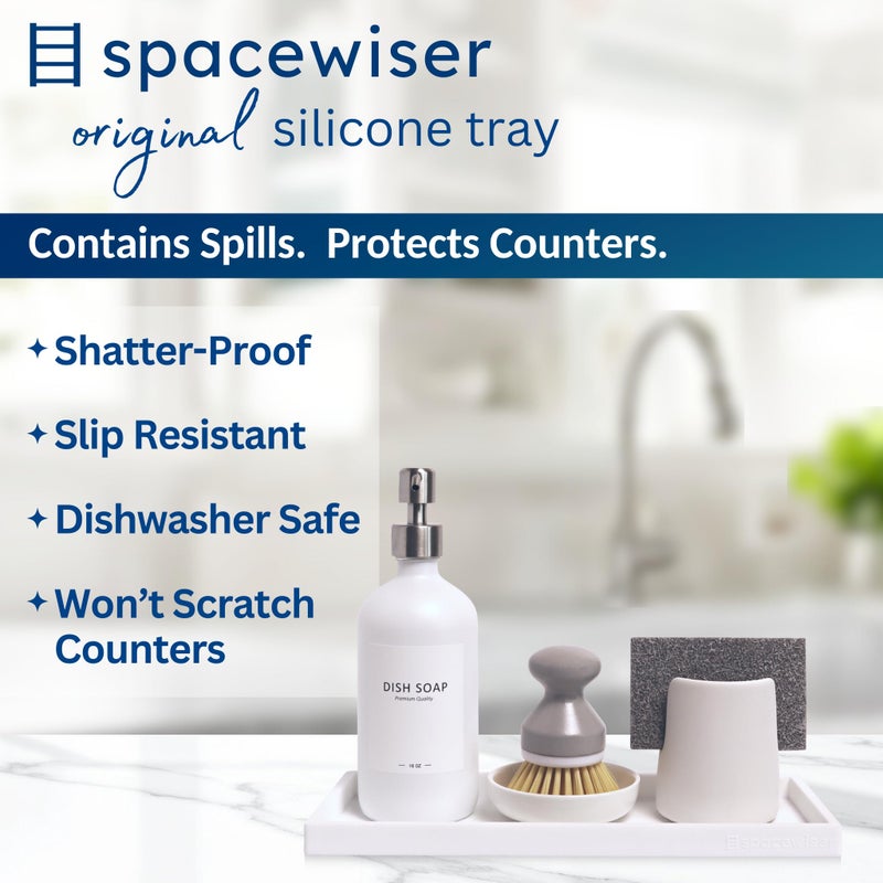 Spacewiser Countertop and Vanity Tray - 11.7" Silicone Bathroom Tray Countertop, Dish Soap Trays for Kitchen Counter, Bathroom Counter Organizer Accessories Caddy, Shower Trays Makeup Mat Oil, White - Image 2