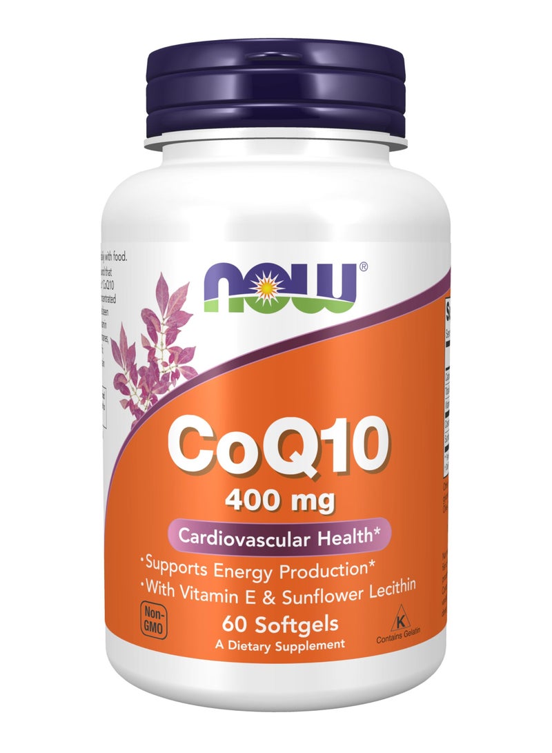 NOW CoQ10 400mg, Pharmaceutical Grade, All-Trans Form, 60 Softgels, Supports Heart & Cellular Health - Image 1