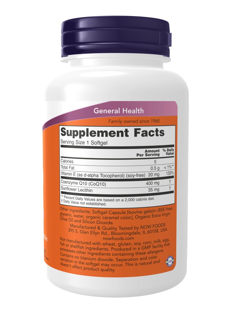 NOW CoQ10 400mg, Pharmaceutical Grade, All-Trans Form, 60 Softgels, Supports Heart & Cellular Health - Image 2