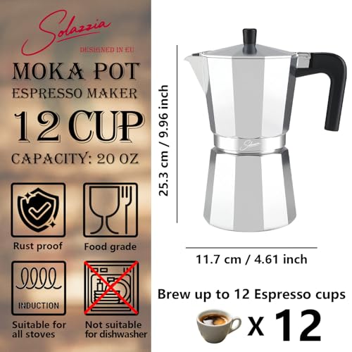 Solazzia 12 Cup Stovetop Espresso Maker Italian Moka Pot, Stove Top Cuban Coffee Maker, Greca Mocha Pot(Basic, 20 oz/600ml) - Image 4