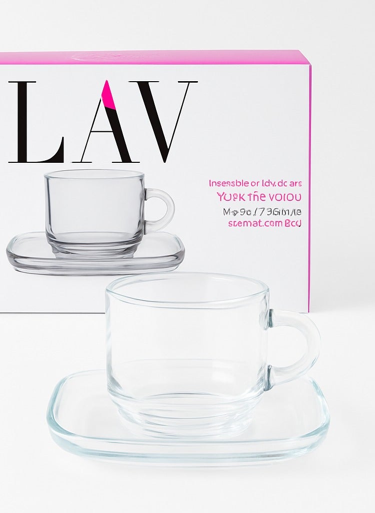 لاف طقم أكواب وصحون شاي زجاجي شفاف - 12 قطعة 270مل - Image 2