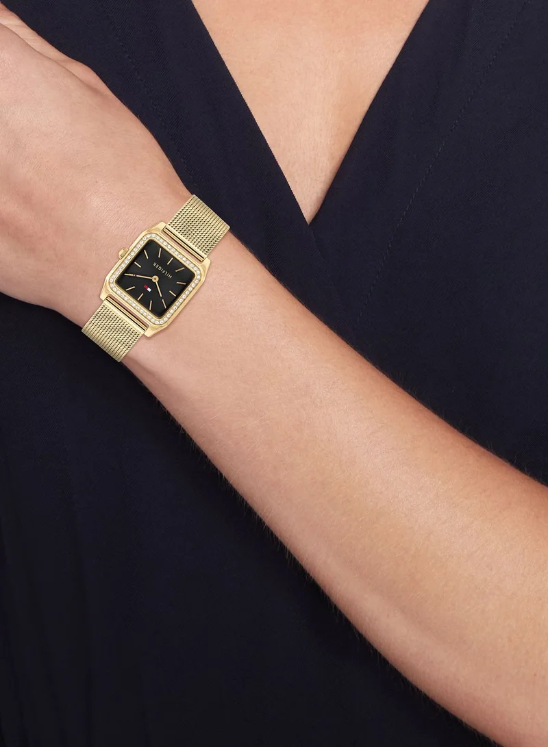 Tommy Hilfiger  Women's Quartz Watch, Black Dial, Gold Stainless Steel Strap for Women | Best Price UAE