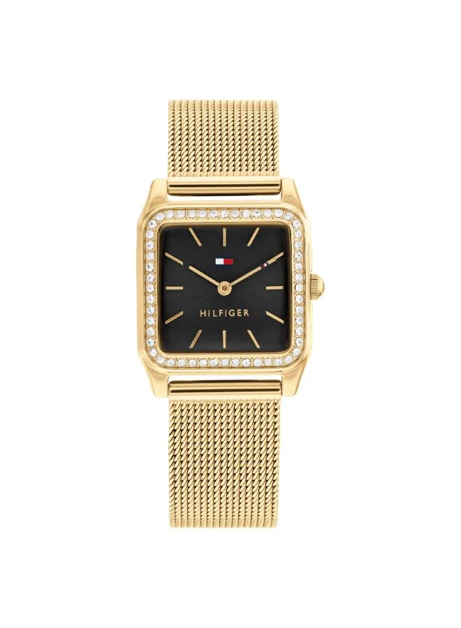 Women's Quartz Watch, Black Dial, Gold Stainless Steel Strap