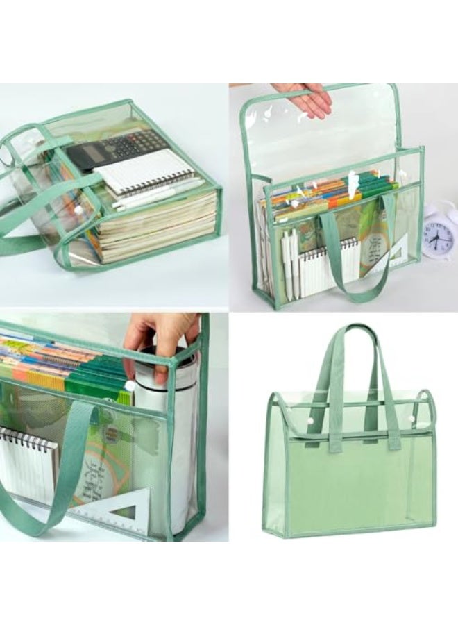 Large Capacity Transparent Waterproof PVC Handbag – Durable Expandable File Storage Tote with Mesh Pocket, Portable Office Supplies Organizer for School, Work, Travel, A4 Documents, Books & Stationery – Pink, Green, Blue - Image 4