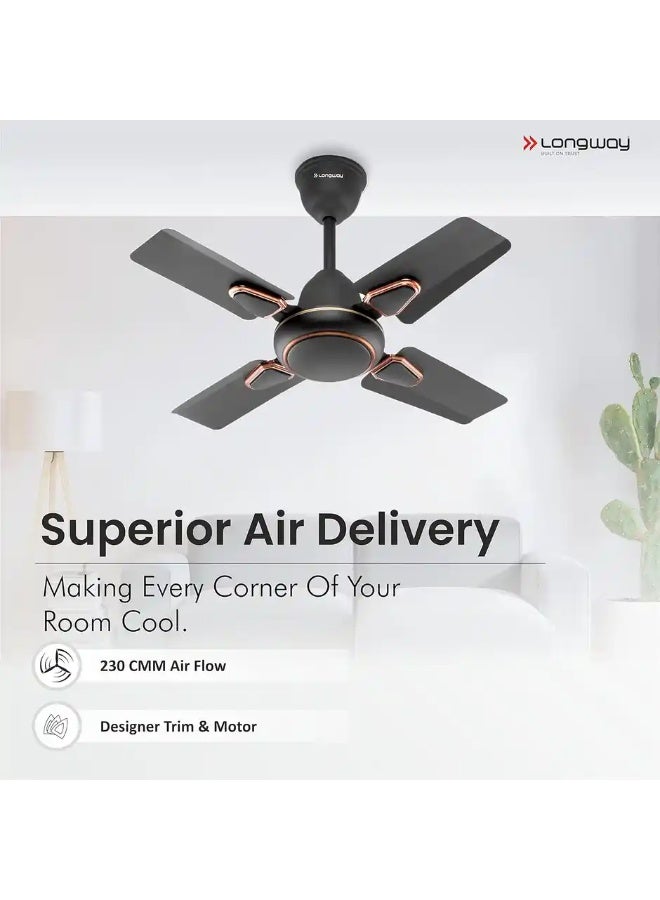 Longway Kiger P1 Ceiling Fan, 600mm/24 inch, Ultra High Speed, 4 Blade Anti-Dust Decorative Star Rated - Smoked Brown - Image 3