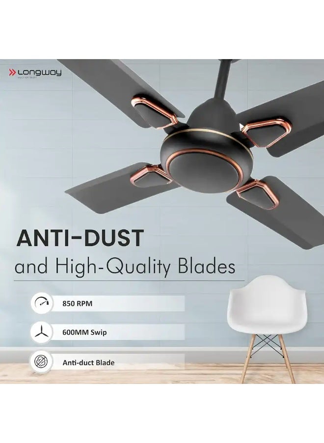 Longway Kiger P1 Ceiling Fan, 600mm/24 inch, Ultra High Speed, 4 Blade Anti-Dust Decorative Star Rated - Smoked Brown - Image 2