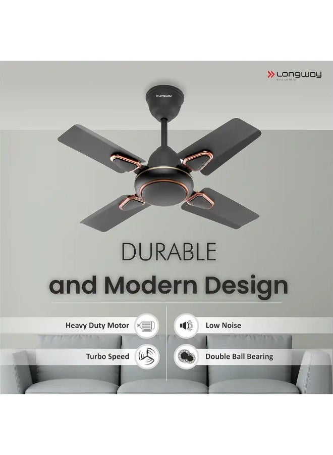 Longway Kiger P1 Ceiling Fan, 600mm/24 inch, Ultra High Speed, 4 Blade Anti-Dust Decorative Star Rated - Smoked Brown - Image 4