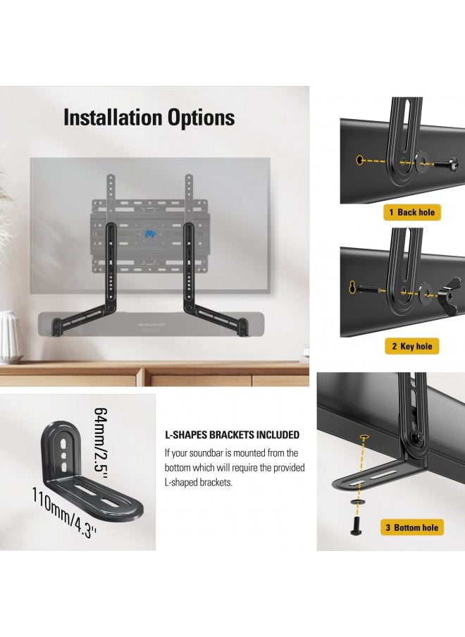 Mounting Dream Soundbar Mount Sound Bar Tv Bracket For Mounting Above Or Under Tv Fits Most Of Sound Bars Up To 15 Lbs, With Detachable Long Extension Plates Md5420