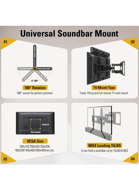 Mounting Dream Soundbar Mount Sound Bar Tv Bracket For Mounting Above Or Under Tv Fits Most Of Sound Bars Up To 15 Lbs, With Detachable Long Extension Plates Md5420