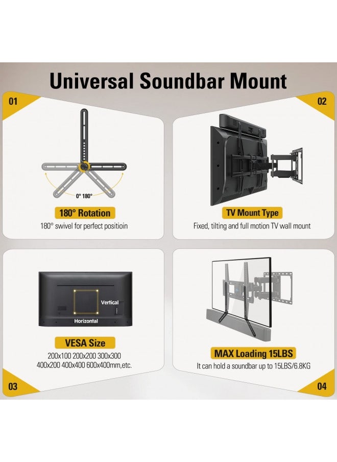 Mounting Dream Soundbar Mount Sound Bar Tv Bracket For Mounting Above Or Under Tv Fits Most Of Sound Bars Up To 15 Lbs, With Detachable Long Extension Plates Md5420