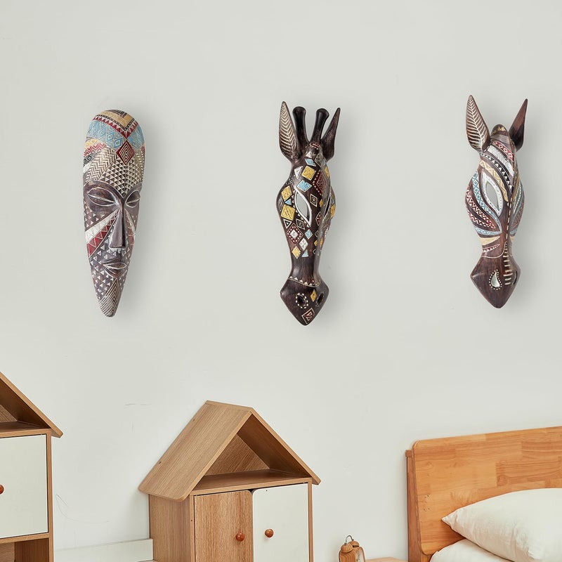OTARTU African Mask Wall Sculpture Hand Carved African Tribal Wall Mask Art - Image 5