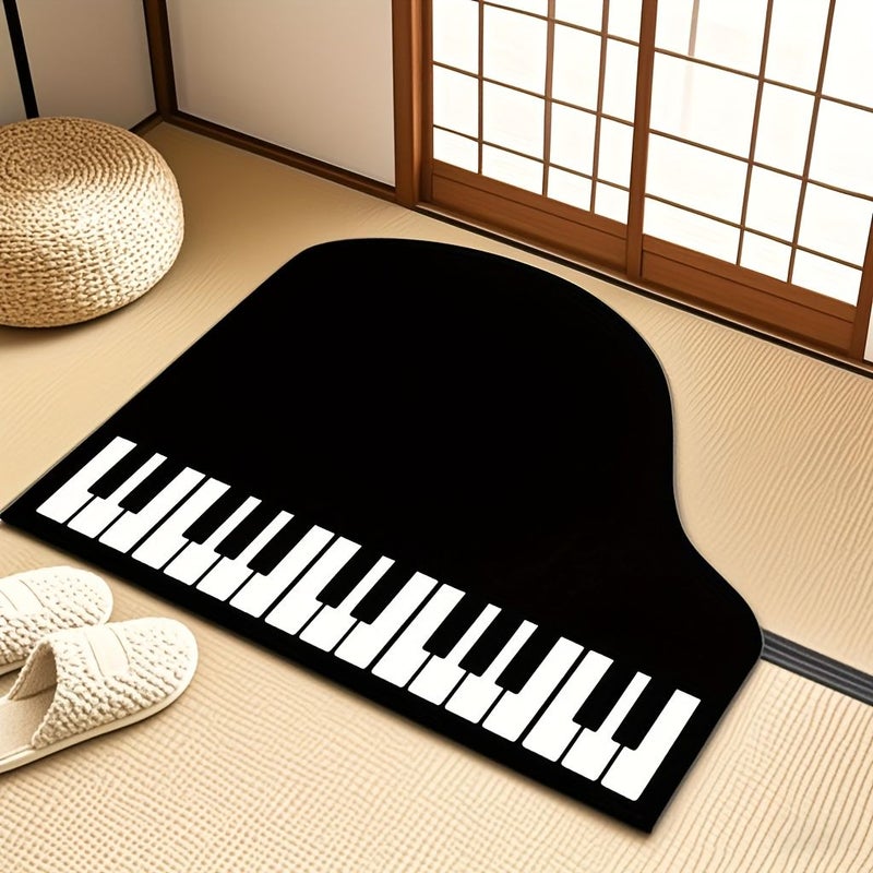 Black White Striped Piano Mat 40x45cm Highly Absorbent Anti Slip Rubber Bottom - Image 1