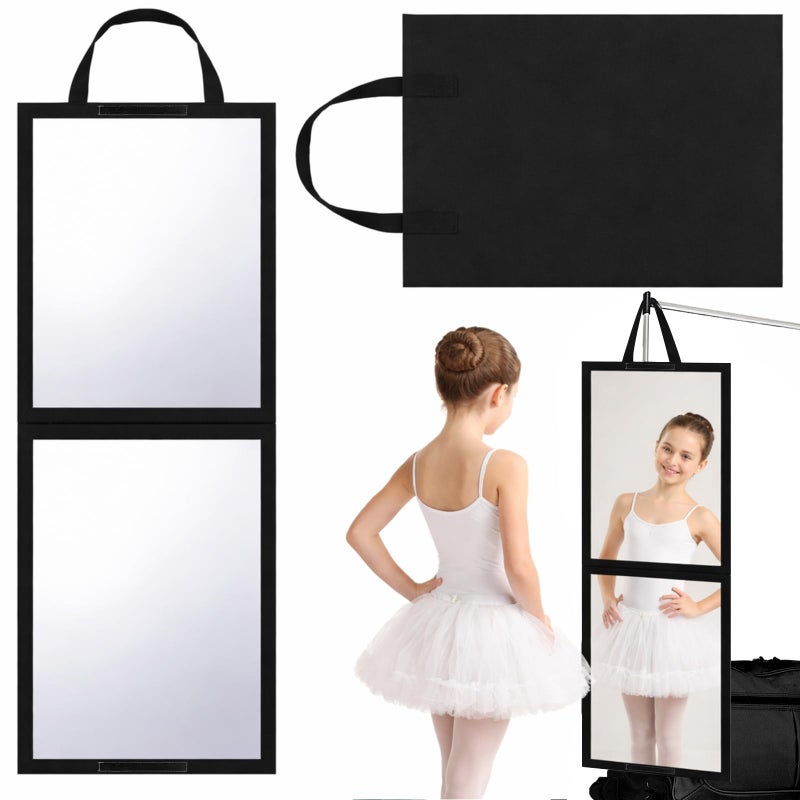 GlikCeil Foldable Portable Full Length Mirror for Dancer, Camping, Travel Black 33.5" x 13.4" Portable Hanging Folding Mirror with Handle for Dance Competition Travel Full Body Backstage Mirrors - Image 1