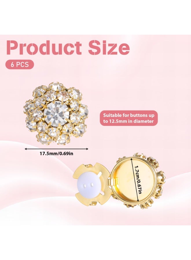 6PCS Rhinestone Detachable Button Covers, Crystal Decorative Button Clips Fit Buttons Within 12.5mm for Women Blouses Jeans DIY Crafts - Image 2