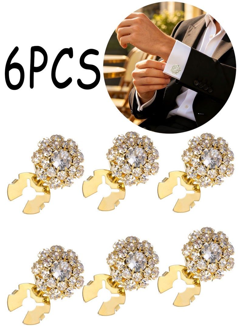 6PCS Rhinestone Detachable Button Covers, Crystal Decorative Button Clips Fit Buttons Within 12.5mm for Women Blouses Jeans DIY Crafts - Image 1