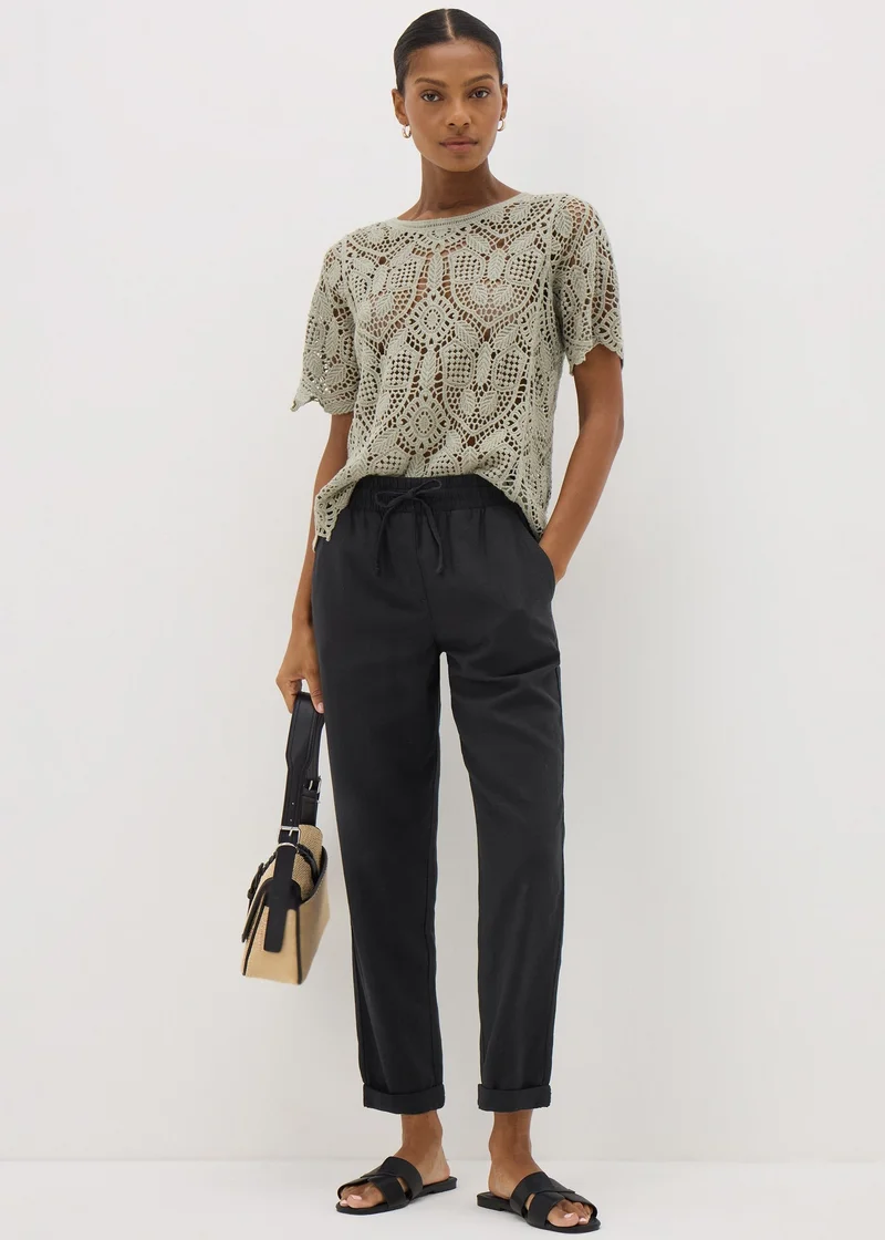 Matalan Black Linen Blend Tapered Trousers