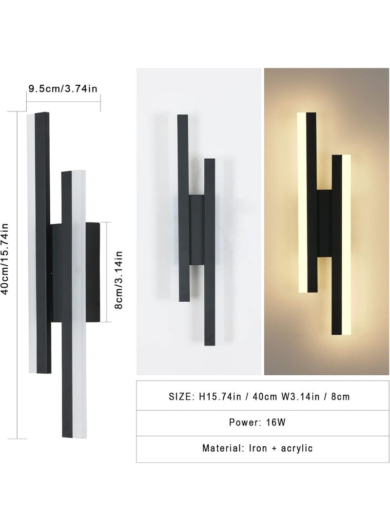 AFN Indoor LED Wall Light, 16 W Modern Wall Lamp 3000 K Warm Light, Acrylic Wall Light for Bedroom, Living Room, Hallway, Staircase, Black - Image 3