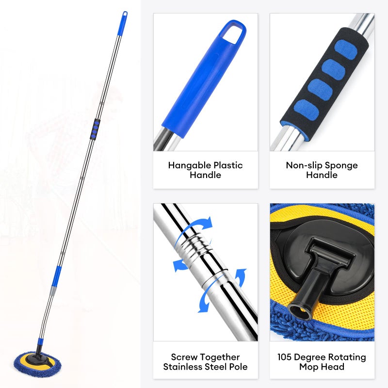SLIIMU Wall Cleaner, Max 66'' Wall Mop with Long Handle, Ceiling Dust Mop with 15Â° Labor-Saving Elbow Extension Pole, Baseboard Duster Washer Scrubber, High Reach Window Cleaning Brush, Roof Cleaning Tool-BU - Image 3