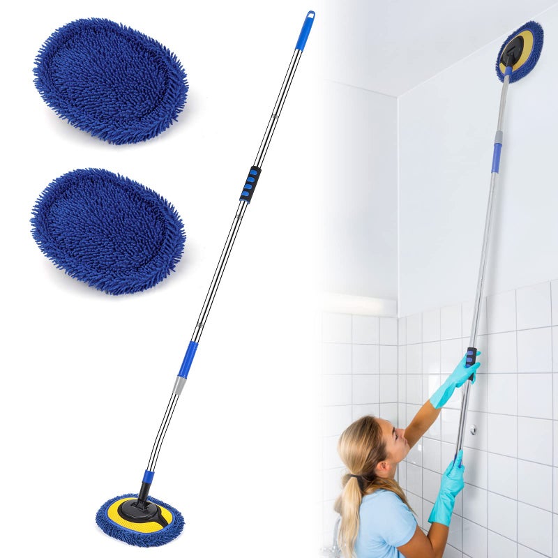 SLIIMU Wall Cleaner, Max 66'' Wall Mop with Long Handle, Ceiling Dust Mop with 15Â° Labor-Saving Elbow Extension Pole, Baseboard Duster Washer Scrubber, High Reach Window Cleaning Brush, Roof Cleaning Tool-BU - Image 1