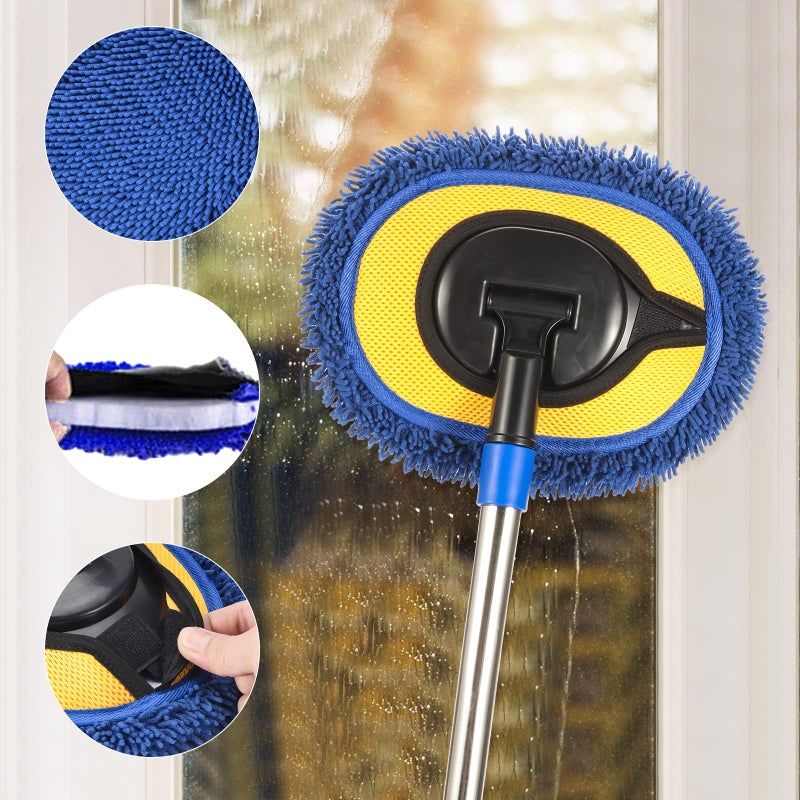 SLIIMU Wall Cleaner, Max 66'' Wall Mop with Long Handle, Ceiling Dust Mop with 15Â° Labor-Saving Elbow Extension Pole, Baseboard Duster Washer Scrubber, High Reach Window Cleaning Brush, Roof Cleaning Tool-BU - Image 5