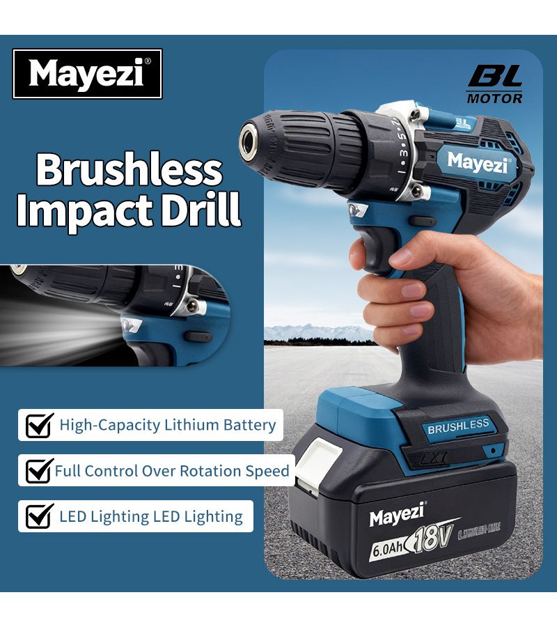 Cordless Drill Without Battery Variable Speed 21 Position Clutch 1850 RPM Led Light Home Diy Assembly Compatible With Makita 18v Tool Only - Image 3