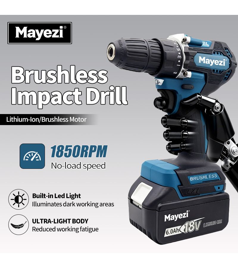 Cordless Drill Without Battery Variable Speed 21 Position Clutch 1850 RPM Led Light Home Diy Assembly Compatible With Makita 18v Tool Only - Image 2