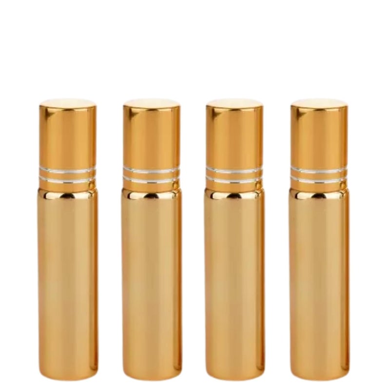 Devinez Multipurpose UV Golden Color Roll On Glass Bottle with steel Ball, 10 ml with Golden Cap (Pack of 4), for Beauty, Essential Oils, Blends, Skin Care, Travel, Toners, Cosmetic & DIY - Image 1