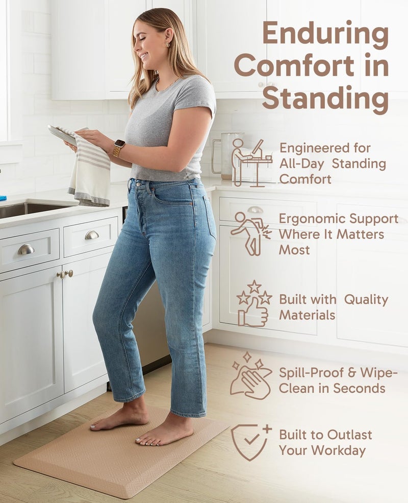 Ophanie Kitchen Mats for Floor, 3/4 Inch Thick Kitchen Rugs, 20''x39'' Anti Fatigue Standing Cushioned Mat, Waterproof,Comfort Ergonomic Mat for Office, Home, Sink, Beige Non-Slip Bottom - Image 3