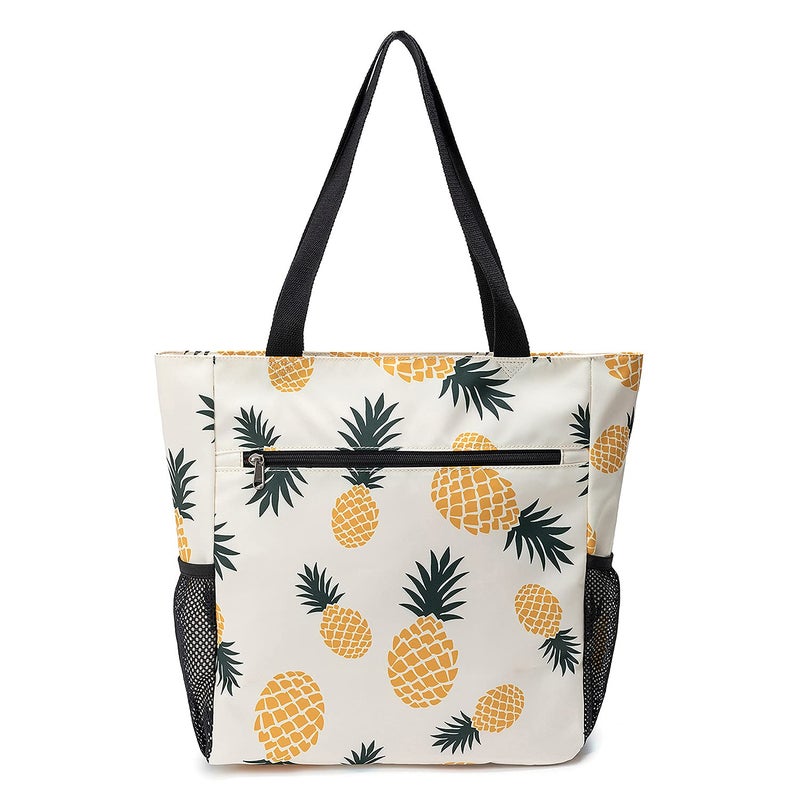 ETidy Large Capacity Foldable Tote Bag With Zipper Water-resistant Sandproof Women Beach Bag Handbag Gym Bag Travel Shopping Bag (Yellow Pineapple) - Image 2