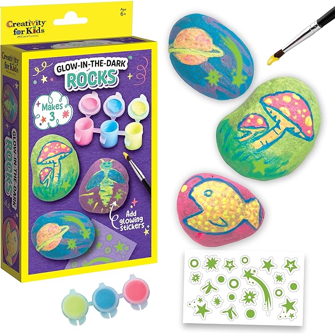Glow in The Dark Rock Painting Mini Kit: Arts and Crafts for Kids Ages 6-8+, Stocking Stuffers and Gifts for Kids, Rock Painting Arts and Crafts