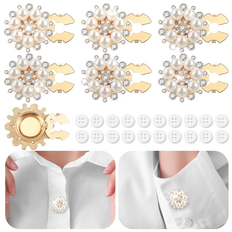 Solsew 6 Sets Button Covers Rhinestone Covers with 20 Pcs 11 Mm/0.43â€ Sewing Buttons Crystal Clip on Jewelry Women Men for Sewing DIY Craft Decor Embellishment(Gold,Pearl) - Image 1