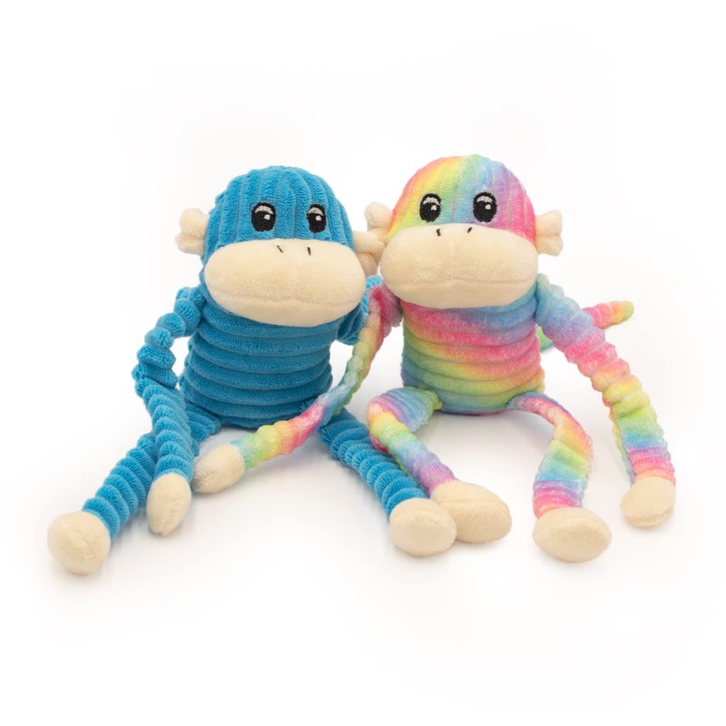 ZippyPaws Crinkle Monkey - Interactive Dog Toys to Keep Them Busy, Squeaky Plush Pet Toy for All Breeds, for Small and Medium Dogs, Contains Round Squeakers - Rainbow & Blue 2-Pack, Small - Image 1
